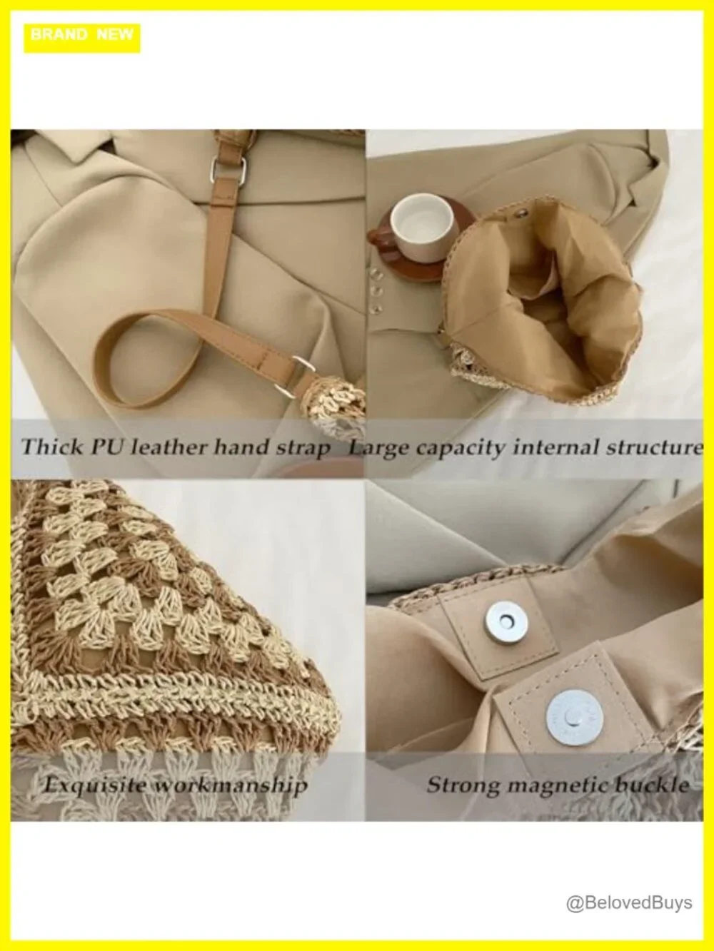Straw Hobo Bag for Women Boho Woven Beach Purse Large Summer Tote Lining